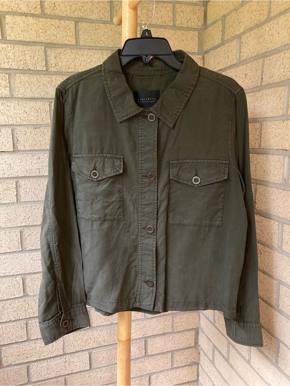 Sanctuary Anthropologie Olive Green Cropped Trench Jacket Size Large Shacket